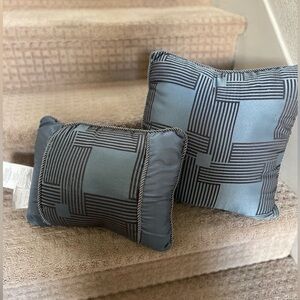 Geometric Blue and Gray Accent Pillow Set of two vintage throw Pillows blue grey